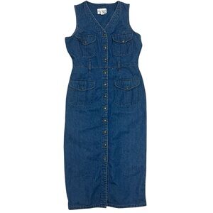 VTG California Gold Rush Denim Sleeveless Button Up Dress Size Large (modern 6)